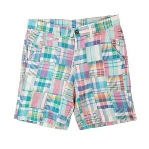 Charleston threads shorts men's 34x9 Patchwork plaid blue lightweight cotton